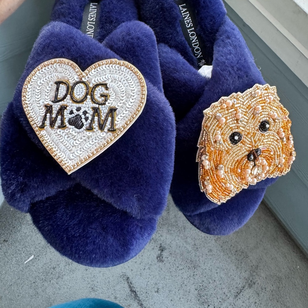 Dog Mom Slippers - Blue and Gold